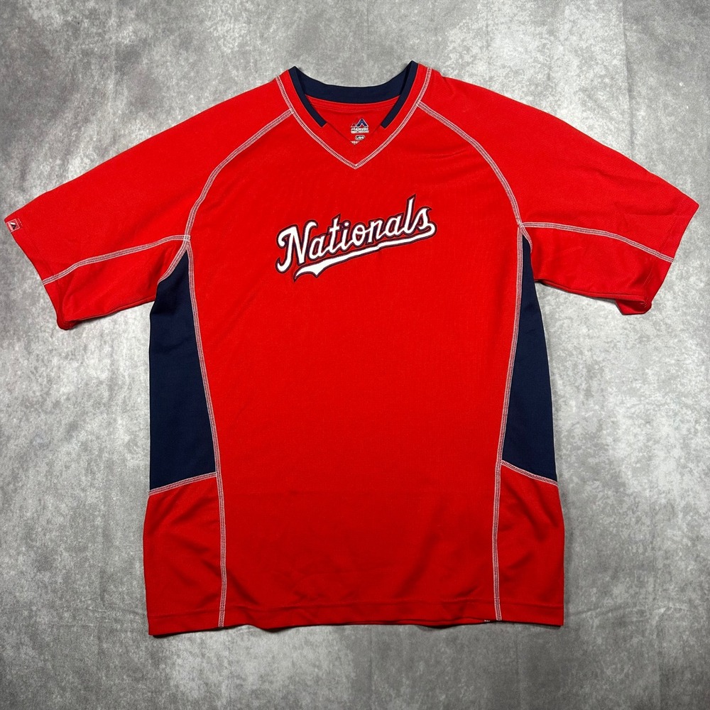 Majestic Washington Nationals MLB Jersey Shirt Red Navy Mens L Raglan Baseball